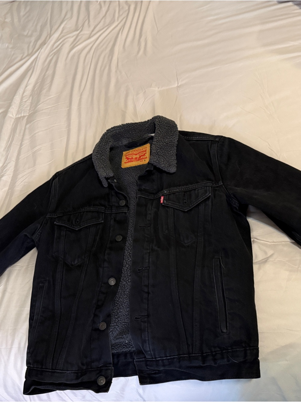 Levi's Black Denim Jacket with Gray Sherpa Collar